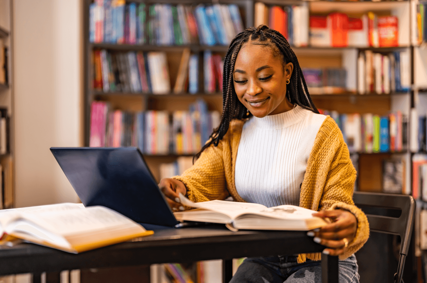 Student studying in library