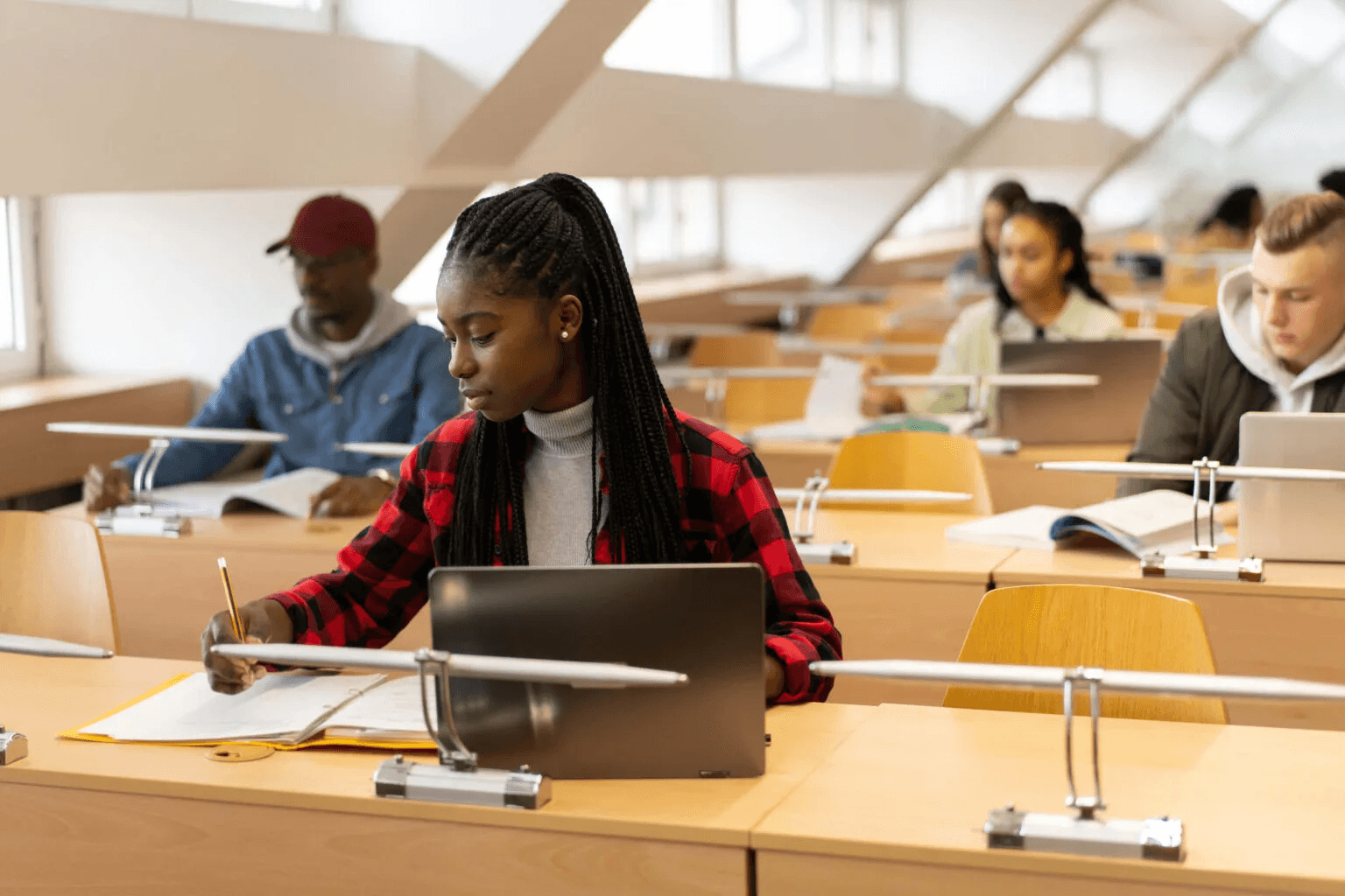 Student studying in classroom