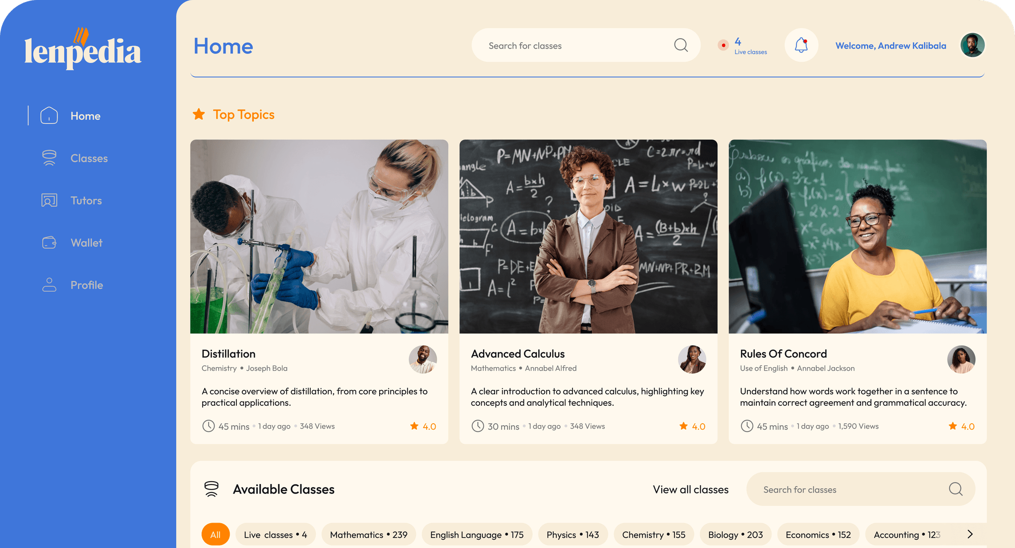 Lenpedia Student Learning Platform Dashboard